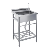 Garvee Spültisch Spülbecken Edelstahl (60 × 50 × 107 cm), Einzelbecken mit 360°-Warm-/Kaltwasserarmatur & Unterablage, Küchenspüle für Restaurant, Garage und Waschküche