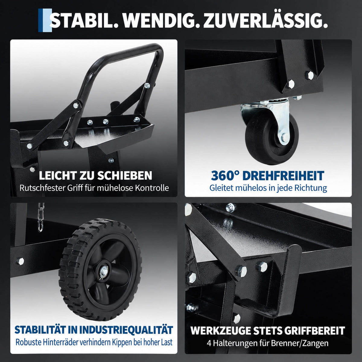 Garvee 3-stufiger Schweißwagen, 122,5 kg Tragkraft, 360° Rollen, 3 Ablagen & Gasflaschenhalter