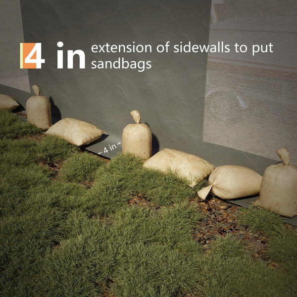 10 cm verlängerte Seitenwände zum Beschweren mit Sandsäcken gegen Windflattern