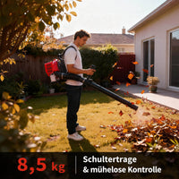 Garvee Benzin-Rucksacklaubbläser 43cc, 780 CFM, 270 MPH, mit Gasverriegelung und gepolsterten Schultergurten zur Laubentfernung in Garten, Hof, Einfahrt und auf der Terrasse