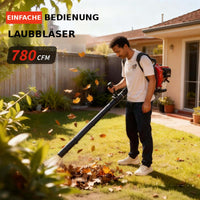 Garvee Benzin-Rucksacklaubbläser 43cc, 780 CFM, 270 MPH, mit Gasverriegelung und gepolsterten Schultergurten zur Laubentfernung in Garten, Hof, Einfahrt und auf der Terrasse
