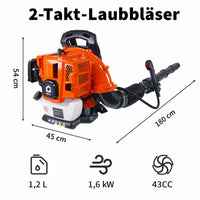 Garvee Benzin-Rucksacklaubbläser 43cc, 780 CFM, 270 MPH, mit Gasverriegelung und gepolsterten Schultergurten zur Laubentfernung in Garten, Hof, Einfahrt und auf der Terrasse