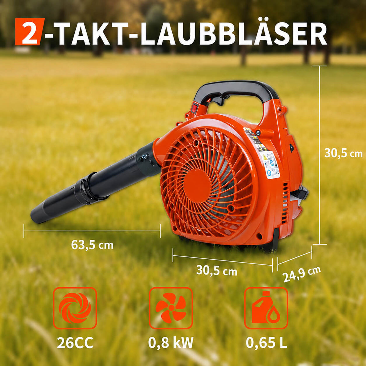 Garvee Benzin-Laubbläser 26cc, 490 CFM, 280 MPH, Handgerät mit Tempomat und ergonomischem Griff zur Laubentfernung in Garten, Hof, Einfahrt und auf der Terrasse