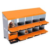 Garvee 2-stöckiges Legenest für Hühner, 10 Fächer, Hühnernistkasten aus verzinktem Stahl mit Auffangschale & Lüftungslöchern, Abrollnest für bis zu 30 Hennen, Orange - Orange