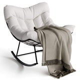Garvee Relax-Schaukelstuhl, gepolsterter Papasan Lounge-Sessel mit stabilem Metallrahmen für Garten, Terrasse, Balkon & Veranda, Weiß - Weiß