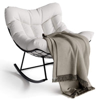 Garvee Relax-Schaukelstuhl, gepolsterter Papasan Lounge-Sessel mit stabilem Metallrahmen für Garten, Terrasse, Balkon & Veranda, Weiß