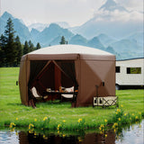 Garvee Pavillon mit Moskitonetz 4 × 4 m, Schnellaufbau-Campingzelt mit Mesh-Wänden, UV-Schutz 50+ und Windschutzpaneelen für Garten, Terrasse und Outdoor-Aktivitäten, Khaki - Khaki