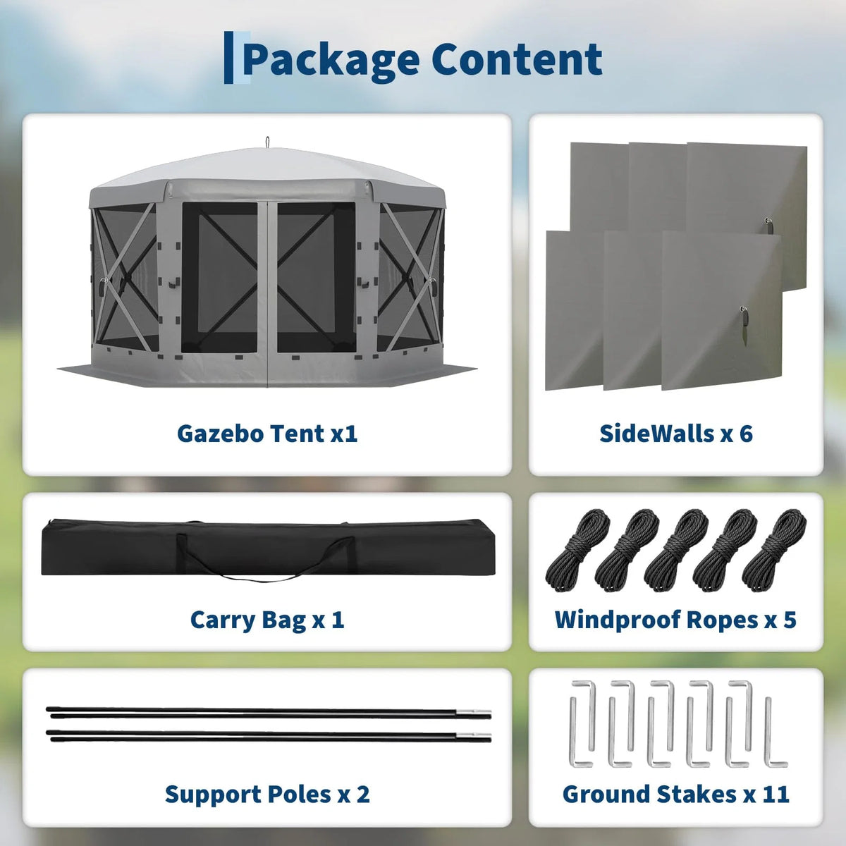 Garvee Pavillon mit Moskitonetz 4 × 4 m, Schnellaufbau-Campingzelt mit Mesh-Wänden, UV-Schutz 50+ und Windschutzpaneelen für Garten, Terrasse und Outdoor-Aktivitäten, Grau