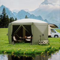Garvee Pavillon mit Moskitonetz 4 × 4 m, Schnellaufbau-Campingzelt mit Mesh-Wänden, UV-Schutz 50+ und Windschutzpaneelen für Garten, Terrasse und Outdoor-Aktivitäten, Grün