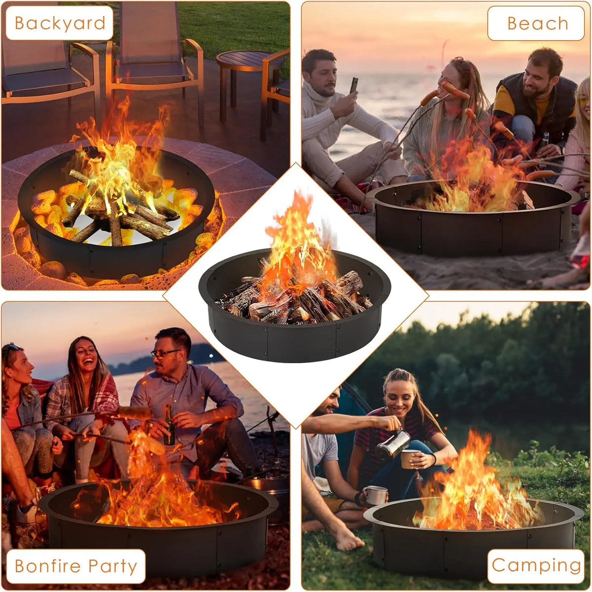 Garvee Feuerstellenring Ø 122 cm aus Stahl mit 8 Steckelementen, werkzeuglos montierbar für große Feuerstellen im Garten und beim Camping