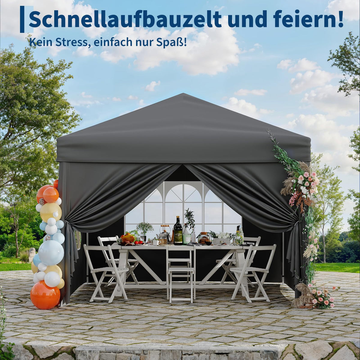 Garvee Faltpavillon 3×3 m, Wasserdicht, Mit 4 Seitenwänden, UV-Schutz 50+, Höhenverstellbar, Grau