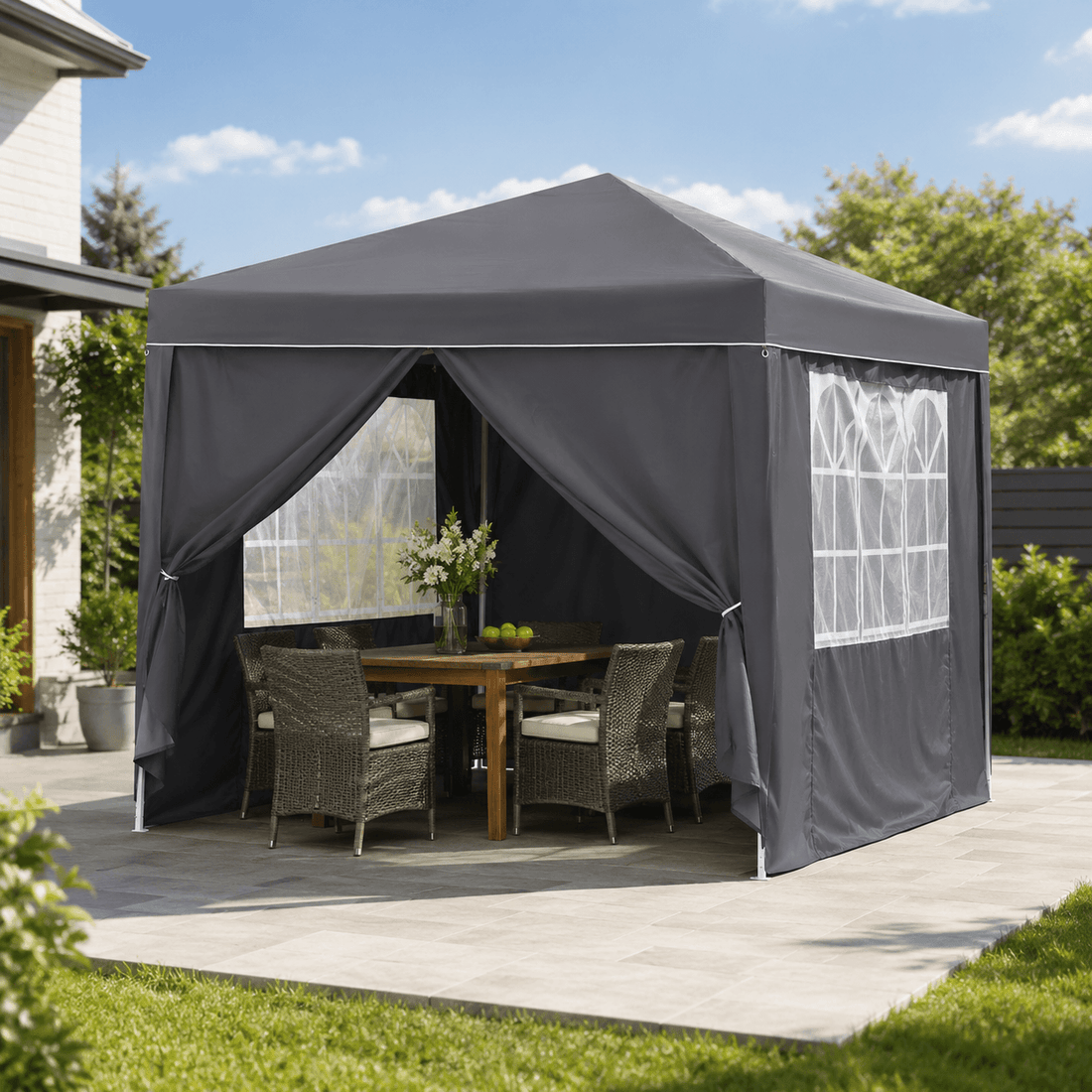 Garvee Pop Up Pavillon 3×3 m, Wasserdicht, Mit 4 Seitenwänden, 600D Oxford, Für Camping & Partys, Grau