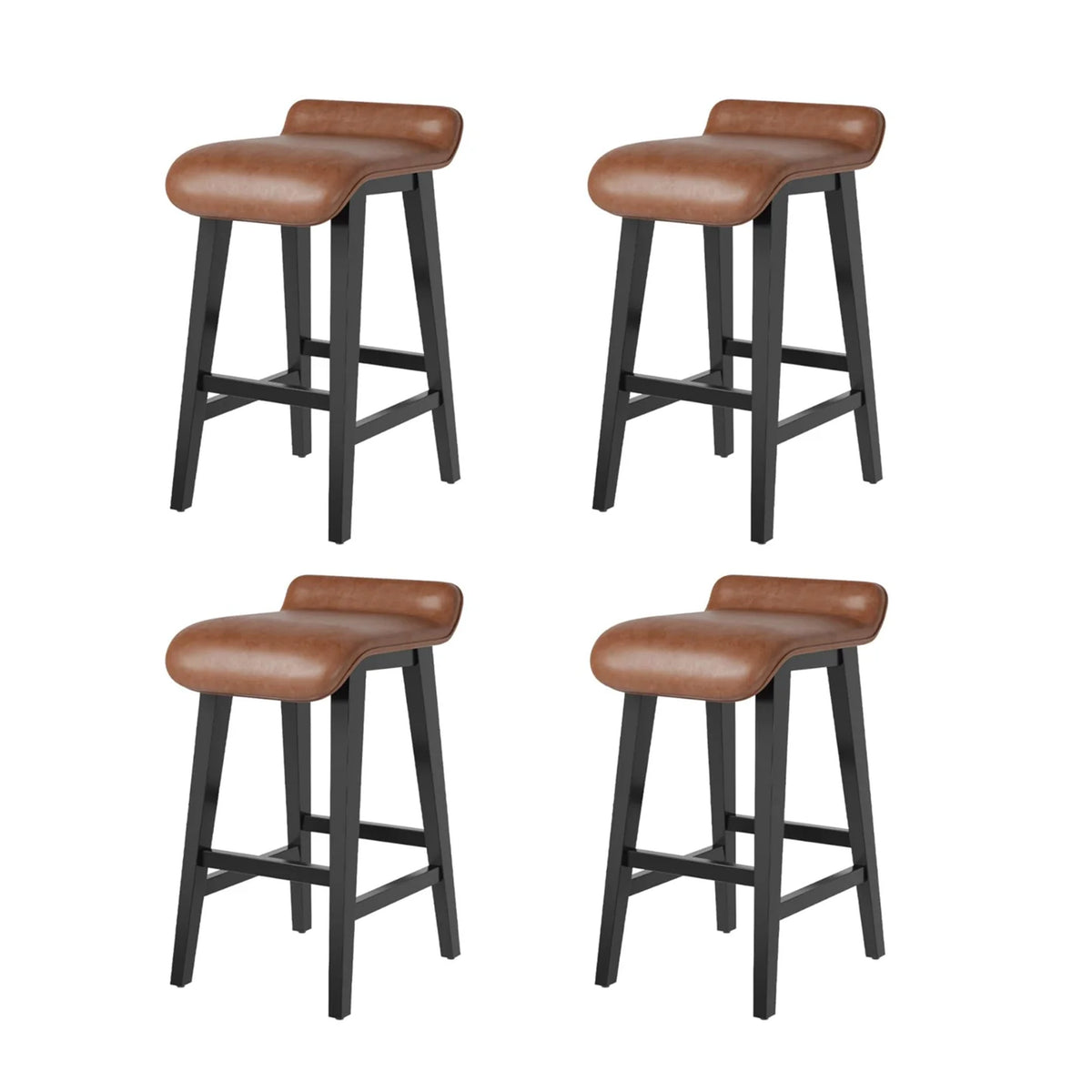 Garvee Barhocker 4er-Set, 66,5 cm Sitzhöhe, mit Fußstütze, Holz, Braun, mit Rückenlehne, gepolstert
