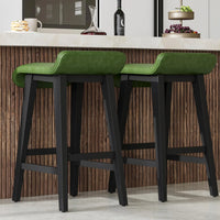 Garvee Barhocker 2er-Set, 67 cm Sitzhöhe, mit Fußstütze, Holz, Grün, mit Rückenlehne, gepolstert