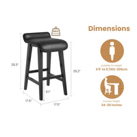 Garvee Barhocker 2er-Set, 66,5 cm, mit Rückenlehne & Fußstütze, gepolstert, Massivholz, Industrie-Stil, Schwarz