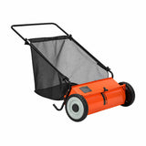Garvee Hand-Rasenkehrer 53 cm mit ca. 99 L Fangkorb, 4 Bürsten und verstellbarer Kehrhöhe für Herbstlaub, Gras & Rasenschnitt - Orange
