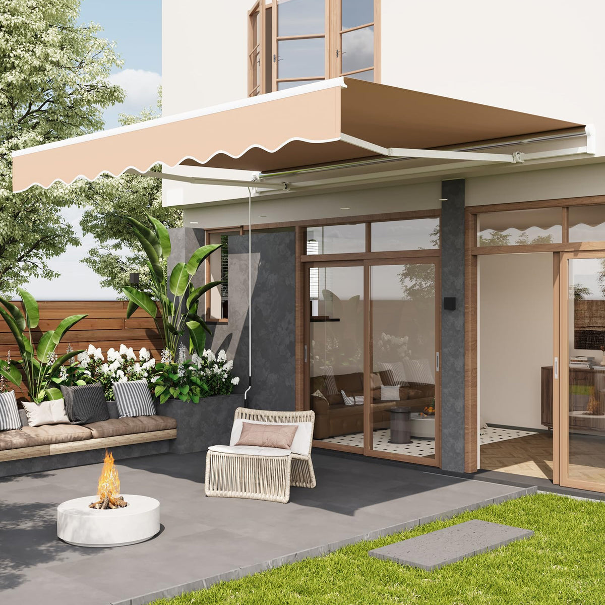 Garvee Markise 4 x 2.5 m, Aluminiumrahmen, Wasserdicht, UV-Schutz, Für Terrasse & Balkon, Beige