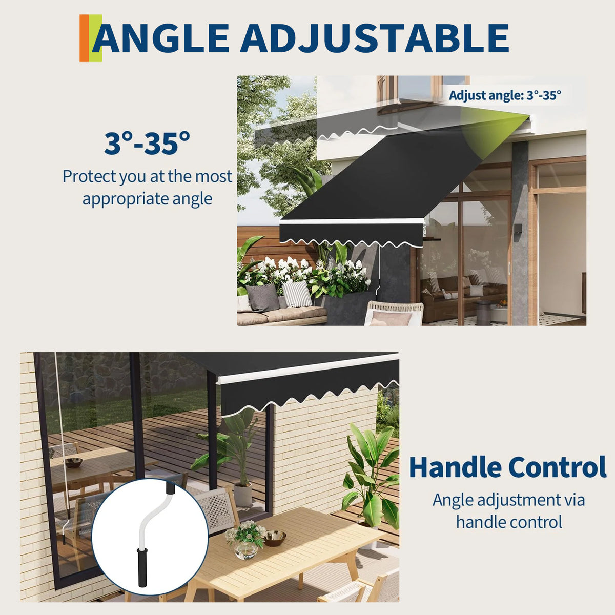 Garvee Markise 4 x 2.5 m, Aluminiumrahmen, Wasserdicht, UV-Schutz, Für Terrasse & Balkon, Schwarz