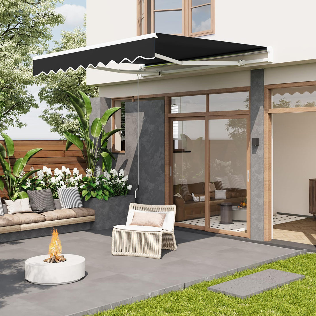 Garvee Markise 4 x 2.5 m, Aluminiumrahmen, Wasserdicht, UV-Schutz, Für Terrasse & Balkon, Schwarz