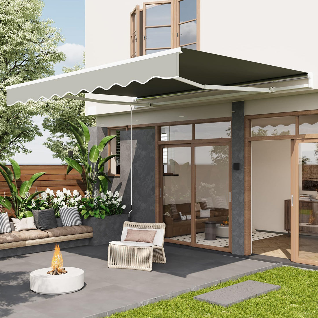 Garvee Markise 4 x 2.5 m, Aluminiumrahmen, Wasserdicht, UV-Schutz, Für Terrasse & Balkon, Grau
