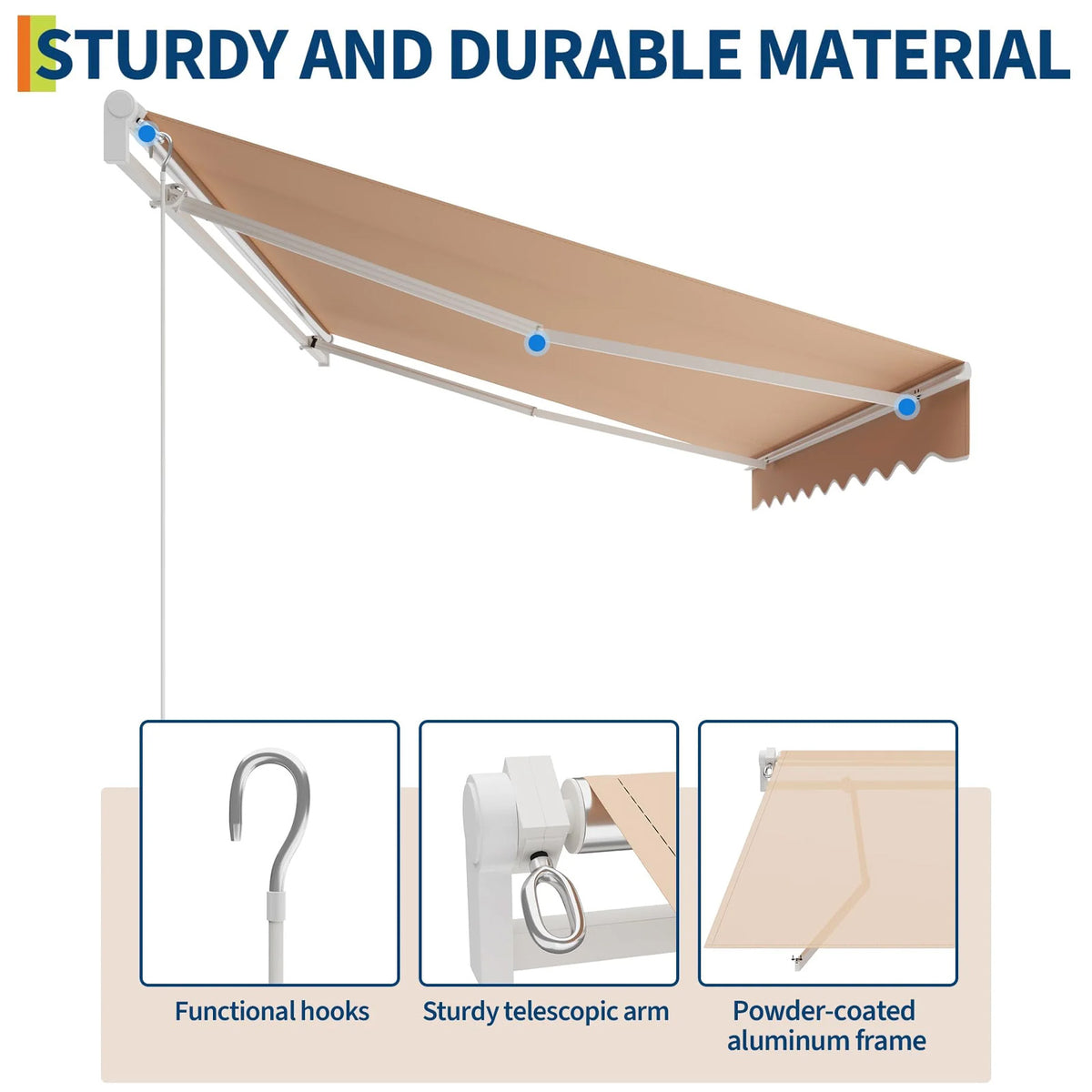 Garvee Markise 3.5 x 2.5 m, Aluminiumrahmen, Wasserdicht, UV-Schutz, Für Terrasse & Balkon, Beige