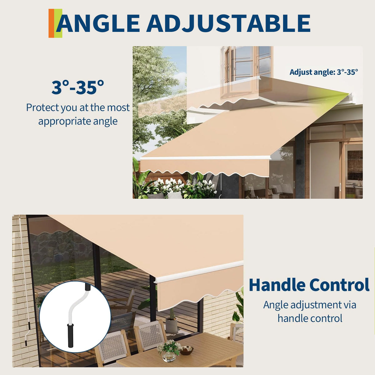 Garvee Markise 3.5 x 2.5 m, Aluminiumrahmen, Wasserdicht, UV-Schutz, Für Terrasse & Balkon, Beige