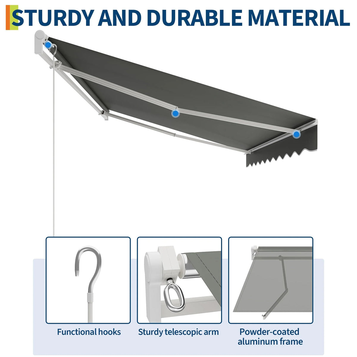 Garvee Markise 3.5 x 2.5 m, Aluminiumrahmen, Wasserdicht, UV-Schutz, Für Terrasse & Balkon, Grau