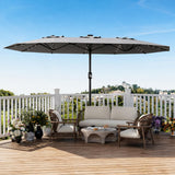 Garvee 270×450 cm Rechteck-Sonnenschirm mit Solar-LED-Beleuchtung & Standfuß, UV-beständiger Gartenschirm mit Kurbelgriff, für Terrasse, Pool & Garten, Grau - Grau