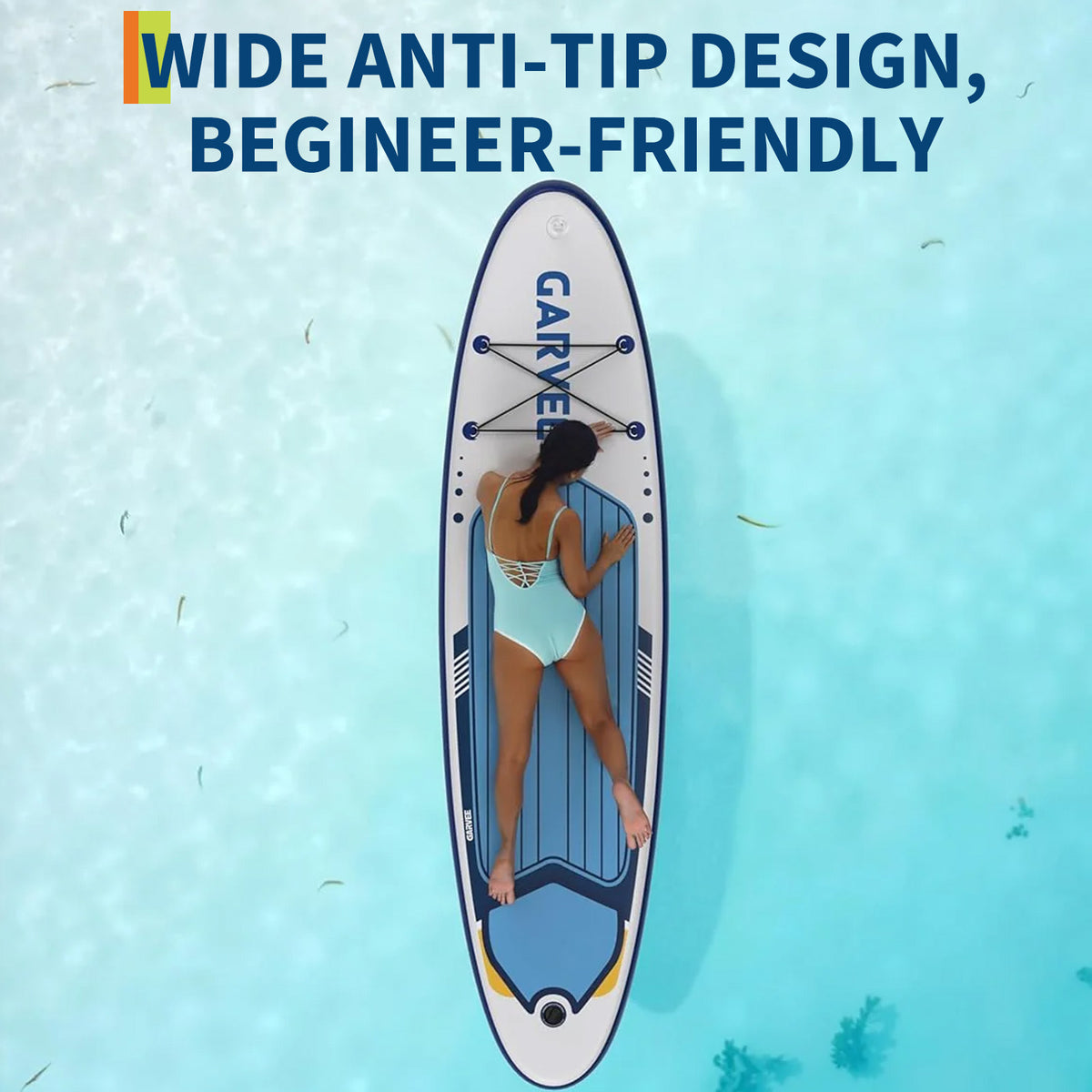 Garvee aufblasbares SUP Board 320 × 81 cm, Stand-Up-Paddle-Board mit rutschfestem EVA-Deck, Tragetasche, Pumpe und D-Ringen, bis 159 kg belastbar, für See & Strand