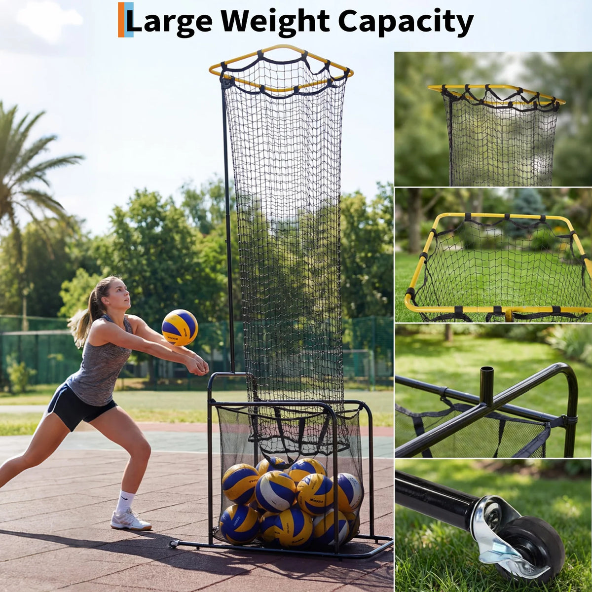Garvee Volleyball-Zuspieltrainer mit Ballkorb, 5 Höhenstufen 204–274 cm, 5 Winkel 50°–140°, Rollen mit Bremse, für Halle & Outdoor