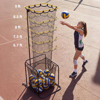 Garvee Volleyball-Zuspieltrainer mit Ballkorb, 5 Höhenstufen 204–274 cm, 5 Winkel 50°–140°, Rollen mit Bremse, für Halle & Outdoor