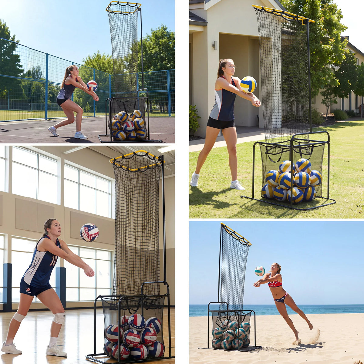 Garvee Volleyball-Zuspieltrainer mit Ballkorb, 5 Höhenstufen 204–274 cm, 5 Winkel 50°–140°, Rollen mit Bremse, für Halle & Outdoor