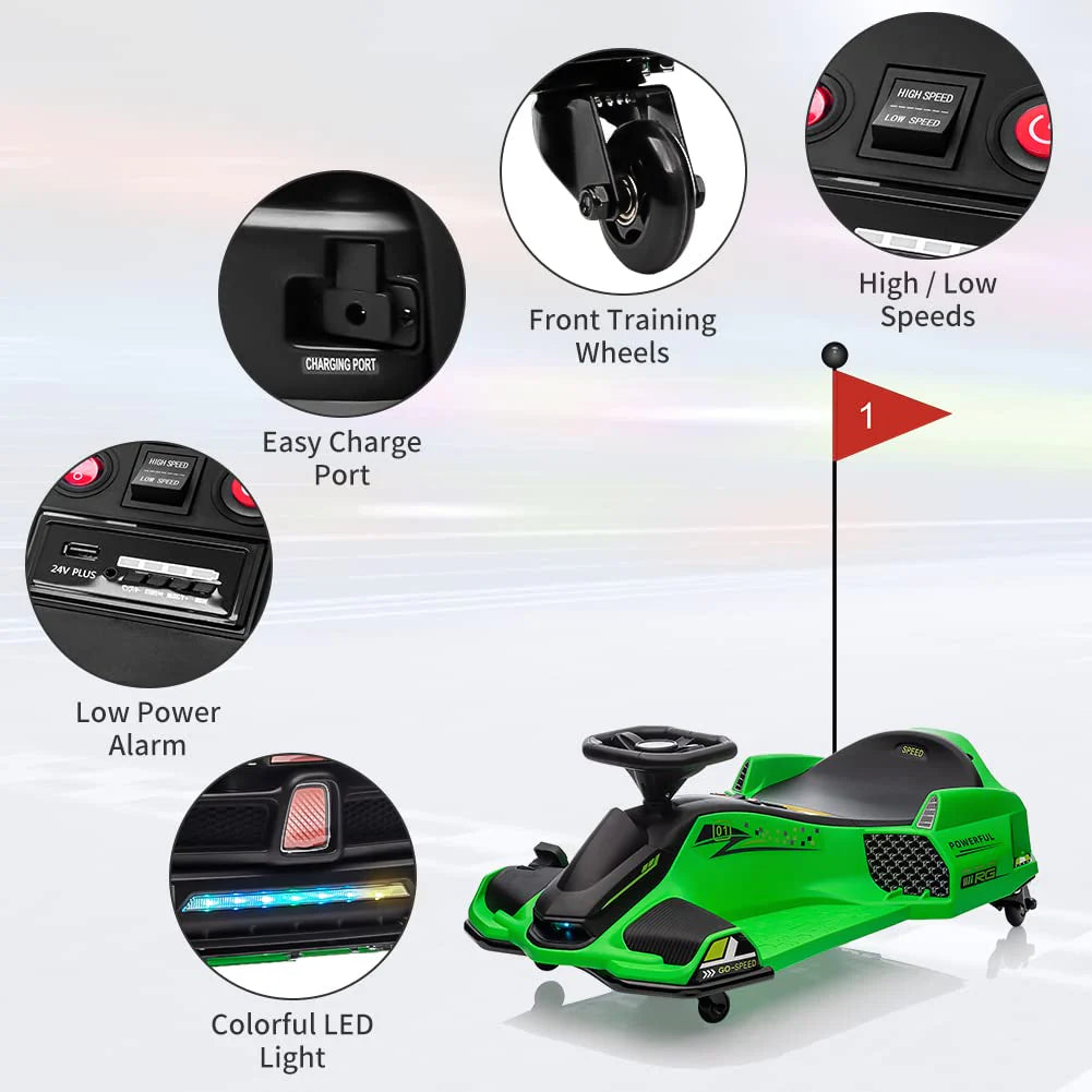 Garvee 24V Elektro-Gokart für Kinder mit LED Licht 180W Motor bis 7.5 mph Für Kinder 6-12 Jahre Outdoor Rennspaß