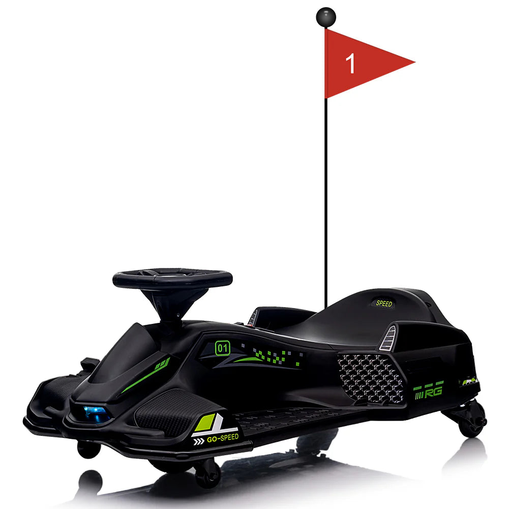 Garvee Schwarz 24V Elektro-Gokart für Kinder mit LED Licht 180W Motor bis 7.5 mph Für Kinder 6-12 Jahre Outdoor Rennspaß