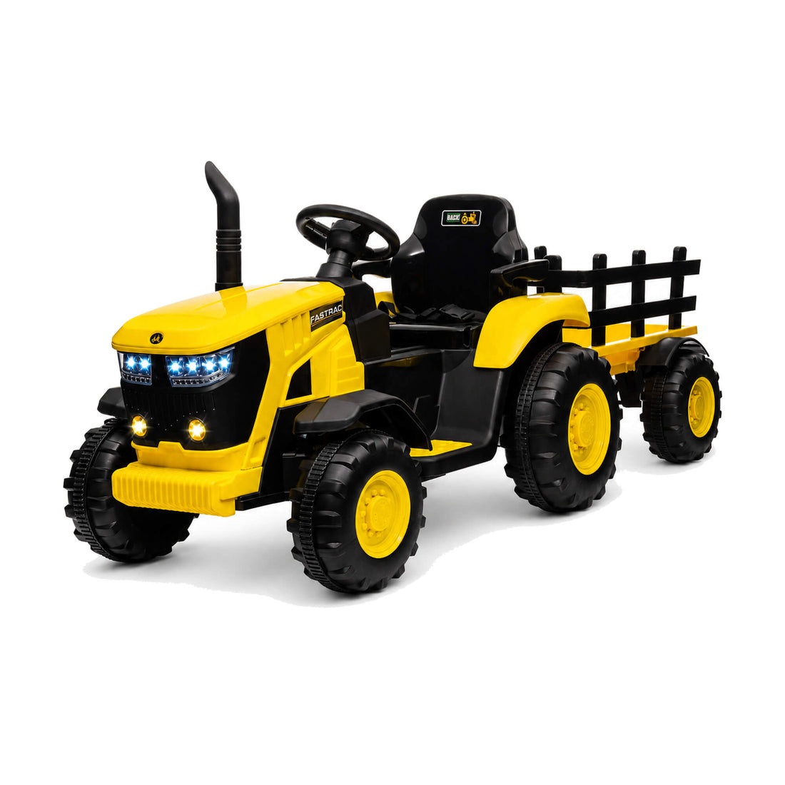 Garvee Kinder-Elektrotraktor 12 V mit abnehmbarem Anhänger, 2 × 35 W Motoren, Selbstfahrmodus und Eltern-Fernbedienung, LED-Licht und Musik, ab 3 Jahren