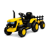 Garvee Kinder-Elektrotraktor 12 V mit abnehmbarem Anhänger, 2 × 35 W Motoren, Selbstfahrmodus und Eltern-Fernbedienung, LED-Licht und Musik, ab 3 Jahren - Gelb