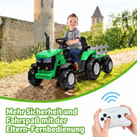 Garvee Kinder-Elektrotraktor 12 V mit abnehmbarem Anhänger, 2 × 35 W Motoren, Selbstfahrmodus und Eltern-Fernbedienung, LED-Licht und Musik, ab 3 Jahren
