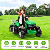 Garvee Kinder-Elektrotraktor 12 V mit abnehmbarem Anhänger, 2 × 35 W Motoren, Selbstfahrmodus und Eltern-Fernbedienung, LED-Licht und Musik, ab 3 Jahren
