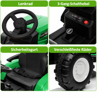 Garvee Kinder-Elektrotraktor 12 V mit abnehmbarem Anhänger, 2 × 35 W Motoren, Selbstfahrmodus und Eltern-Fernbedienung, LED-Licht und Musik, ab 3 Jahren
