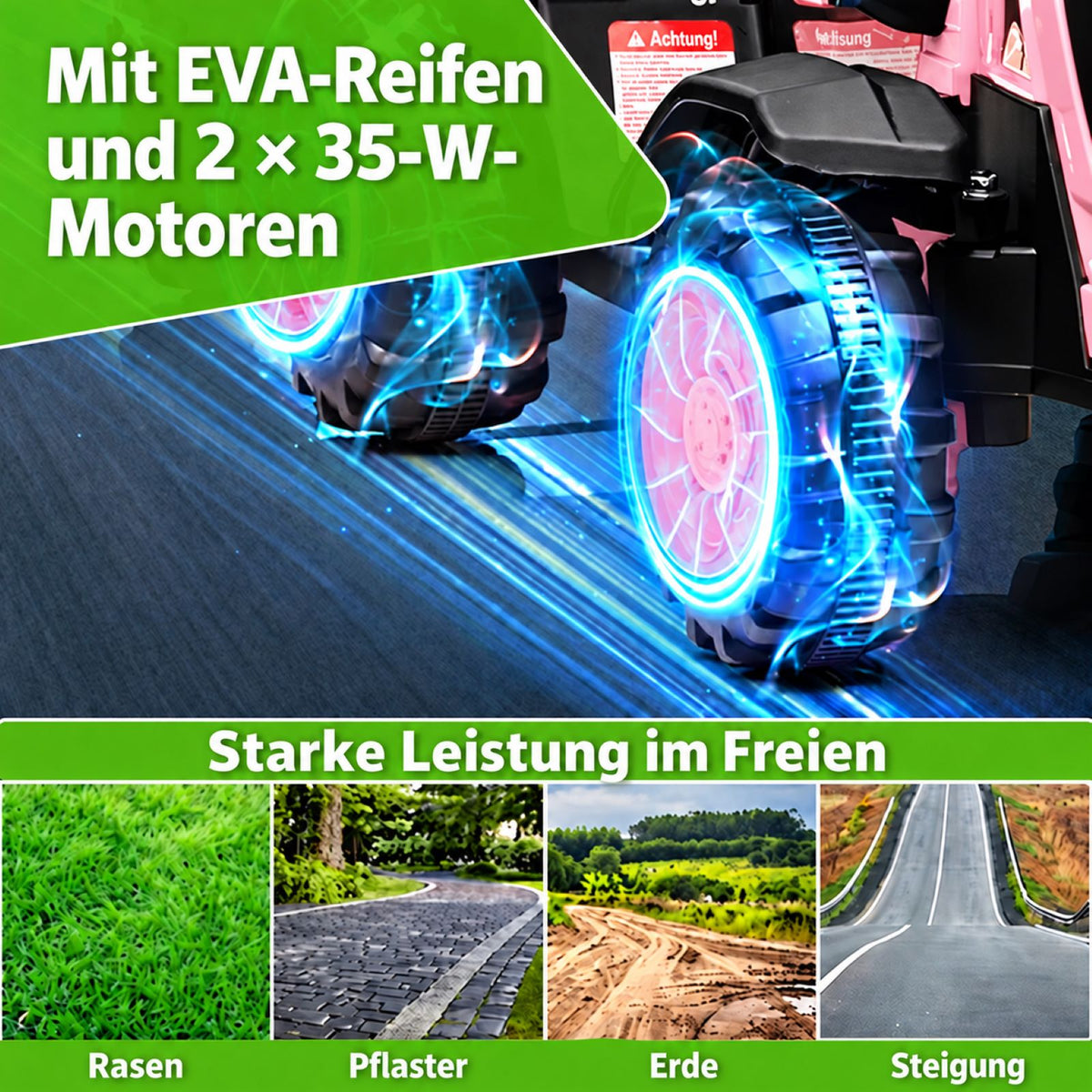 Garvee Kinder-Elektrotraktor 12 V mit abnehmbarem Anhänger, 2 × 35 W Motoren, Selbstfahrmodus und Eltern-Fernbedienung, LED-Licht und Musik, ab 3 Jahren