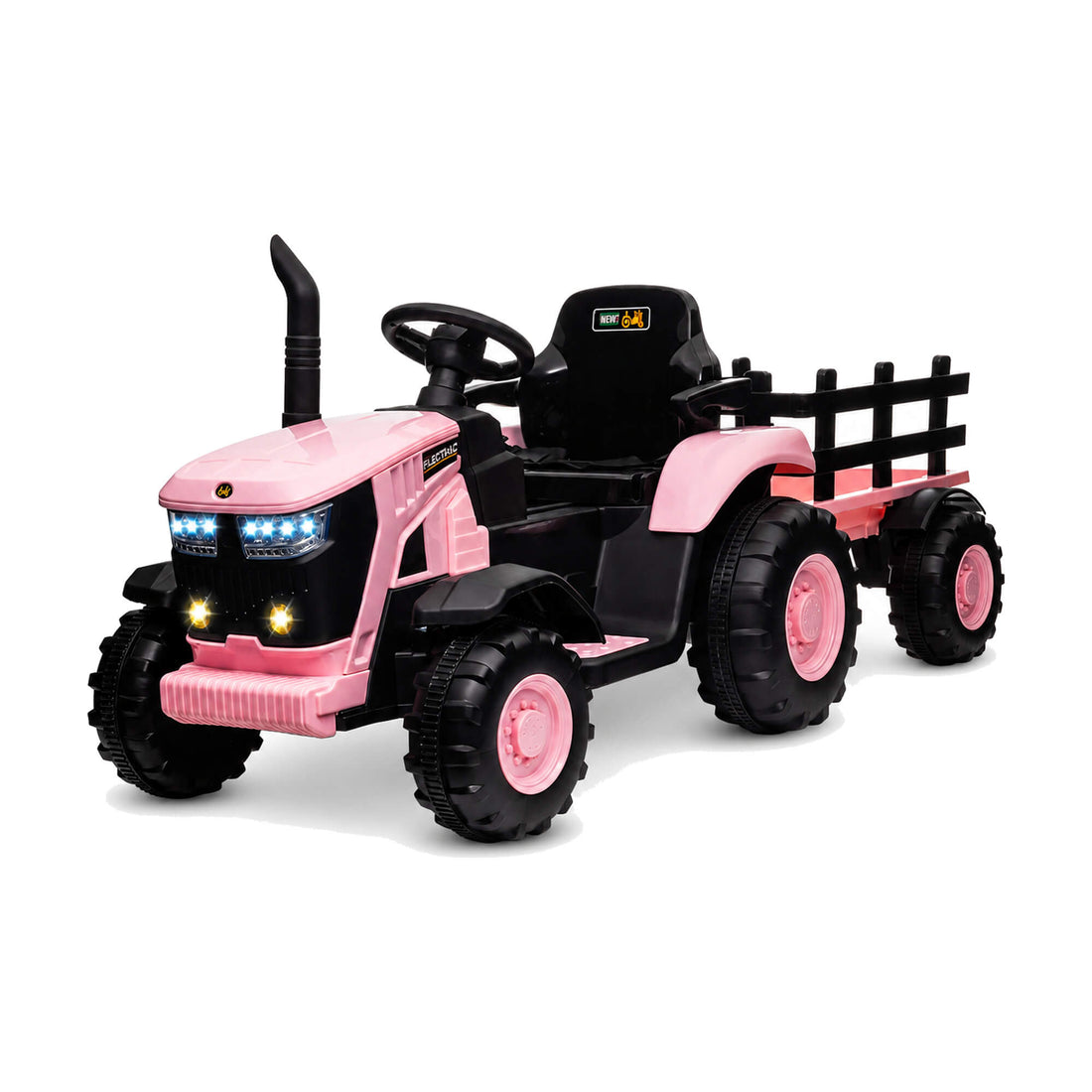 Garvee Kinder-Elektrotraktor 12 V mit abnehmbarem Anhänger, 2 × 35 W Motoren, Selbstfahrmodus und Eltern-Fernbedienung, LED-Licht und Musik, ab 3 Jahren