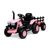 Garvee Kinder-Elektrotraktor 12 V mit abnehmbarem Anhänger, 2 × 35 W Motoren, Selbstfahrmodus und Eltern-Fernbedienung, LED-Licht und Musik, ab 3 Jahren - Rosa