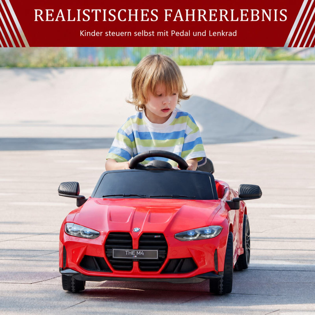 Garvee 12V Kinder Elektroauto Sportwagen BMW M4, elektrisches Kinderauto aus PP-Kunststoff mit Fernbedienung und Sicherheitsgurt, für Kinder von 3 bis 8 Jahren, Rot