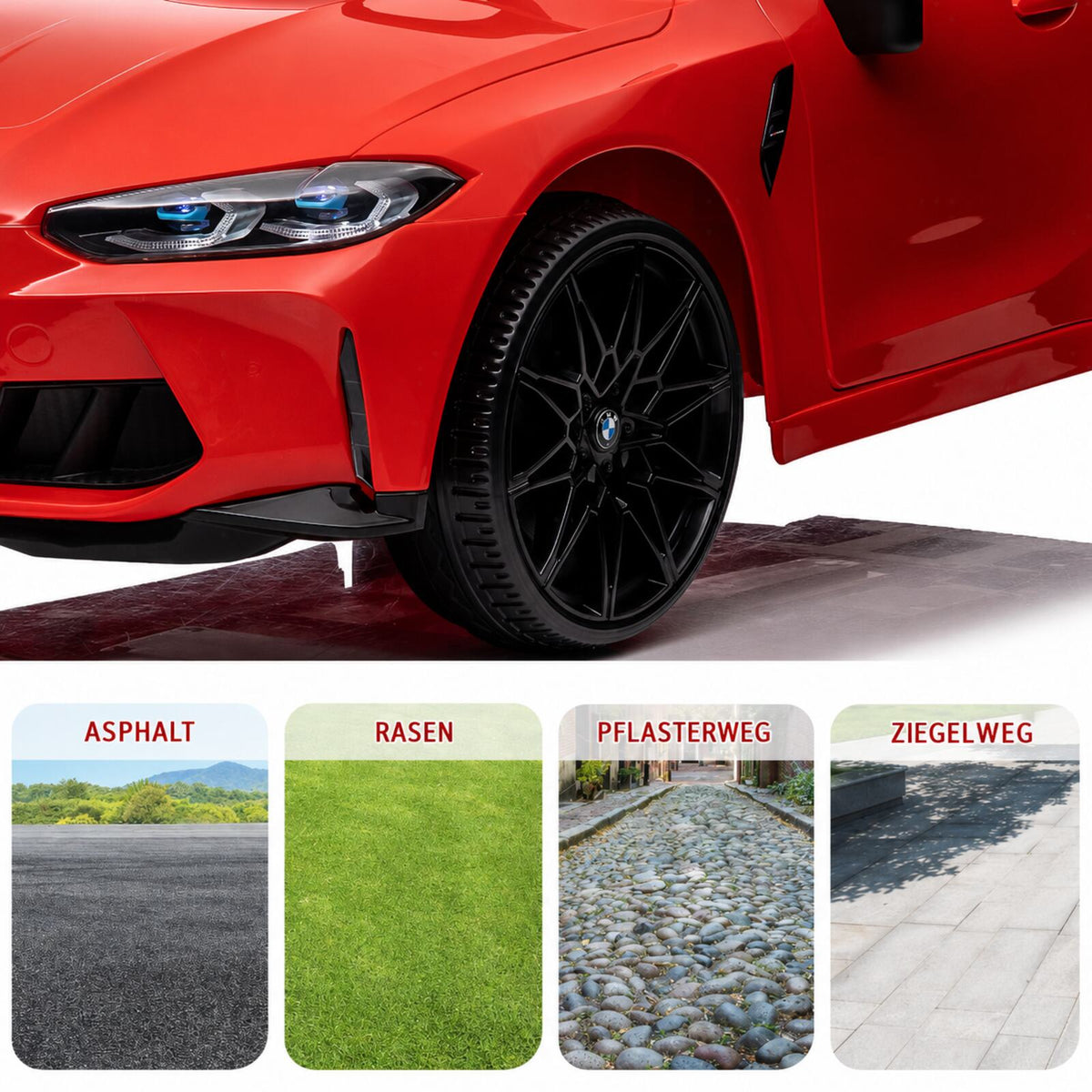 Garvee 12V Kinder Elektroauto Sportwagen BMW M4, elektrisches Kinderauto aus PP-Kunststoff mit Fernbedienung und Sicherheitsgurt, für Kinder von 3 bis 8 Jahren, Rot