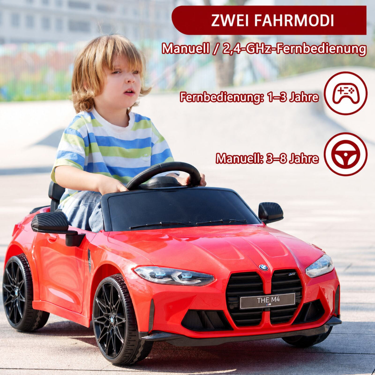 Garvee 12V Kinder Elektroauto Sportwagen BMW M4, elektrisches Kinderauto aus PP-Kunststoff mit Fernbedienung und Sicherheitsgurt, für Kinder von 3 bis 8 Jahren, Rot