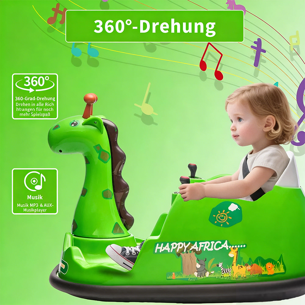 Garvee Elektro-Autoscooter für Kinder 360° Drehung Giraffe Design Grün mit LED für Kinder ab 2 Jahren