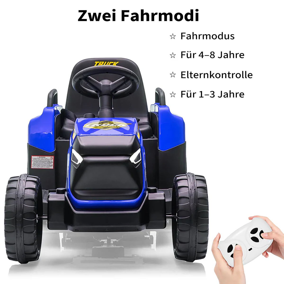 Garvee Kinder Elektrotraktor 12V, Doppelmotor, abnehmbarer Anhänger, Selbstfahrmodus und Eltern-Fernbedienung, LED-Licht und Musik, ab 3 Jahren