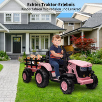 Garvee Kinder-Elektrotraktor 12 V mit abnehmbarem Anhänger, 2 × 35 W Motoren, Selbstfahrmodus und Eltern-Fernbedienung, LED-Licht und Musik, ab 3 Jahren