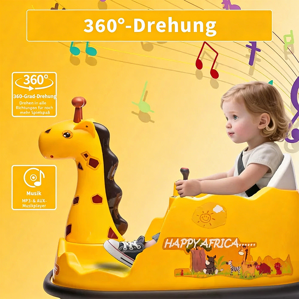 Garvee Elektro-Autoscooter für Kinder 360° Drehung Giraffe Design Gelb mit LED für Kinde ab 3 Jahren
