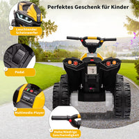 Garvee 12V Kinder-Quad, elektrisches ATV für Kinder mit Musikfunktion, Hupe und LED-Scheinwerfern, 83 × 53 × 56 cm, für Kinder von 3 bis 8 Jahren, Gelb